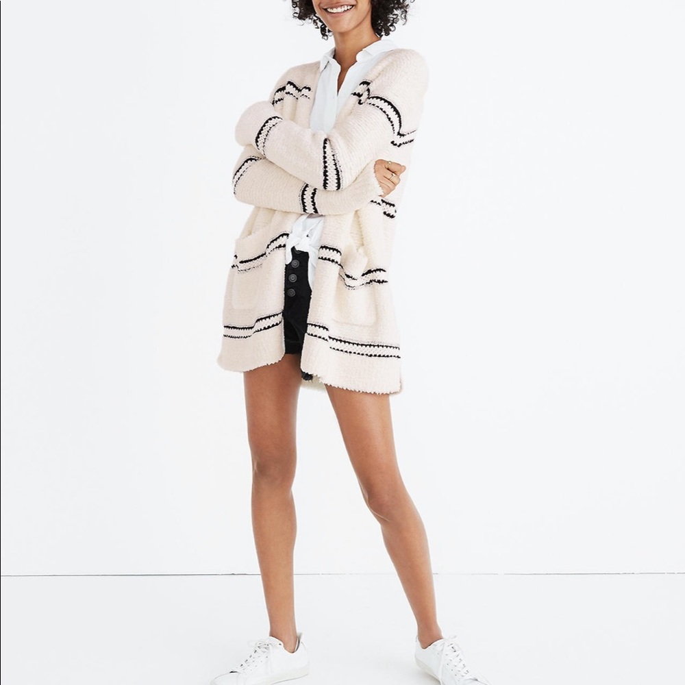 Madewell Striped Bouclé Cardigan Sweater small